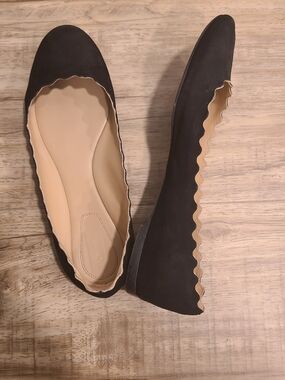 Chloé Lauren Scalloped Suede Ballet Flats - Black - Size 7 🖤